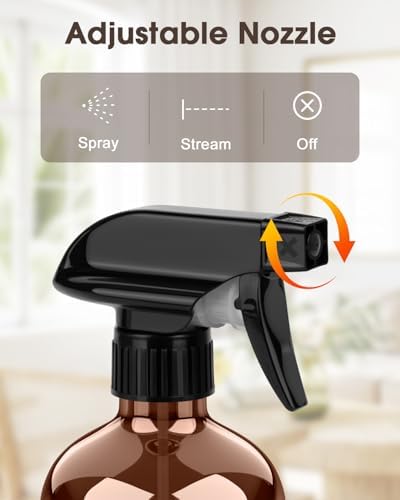 Bontip Glass Spray Bottle with Silicone Sleeve Protection, Amber Glass Spray Bottle Set for Window Cleaner Aromatherapy Facial Hydration Watering Flowers Hair Care 2 Pack/16 oz (Black)