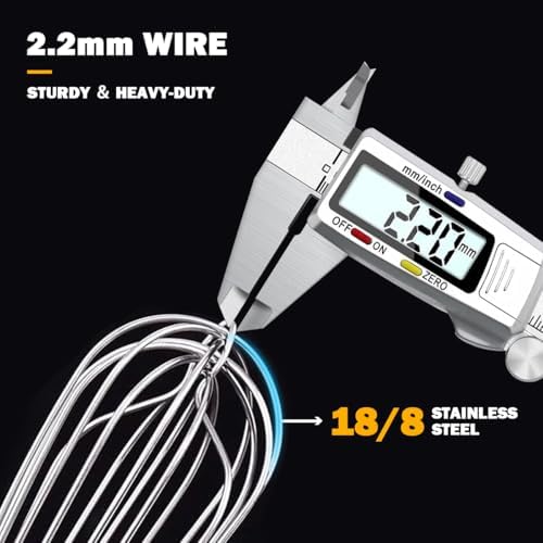 18/10 Stainless Steel Large Whisk Set of 2, 15.5 inch Heavy Duty Long Whisk and 12 inch Whisks, Suitable for Deep Pots or Big Bowl, Mixing, Beating, Blending