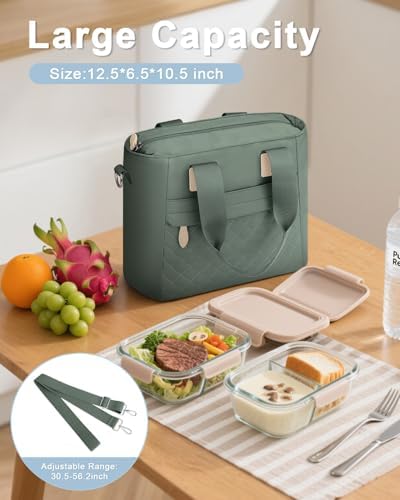 Capolo Lunch Bag for Women,Small Insulated Lunchbox Tote Reusable,M-Green