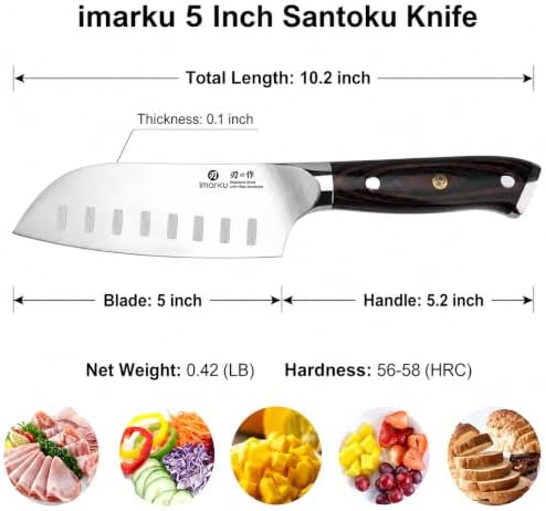 imarku Santoku Knife 5 Inch, Ultra Sharp Chef Knife with Pakkawood Handle