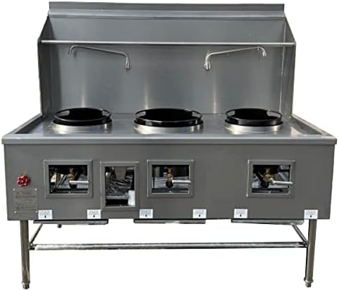 cooler depot Chinese Wok Range with Waterfall, 67"Width 3 hole burner ring propane/natural gas LP NG, NSF Certified