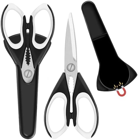 2 Pack Sharp Kitchen Scissors Set with Magnetic Holder, White