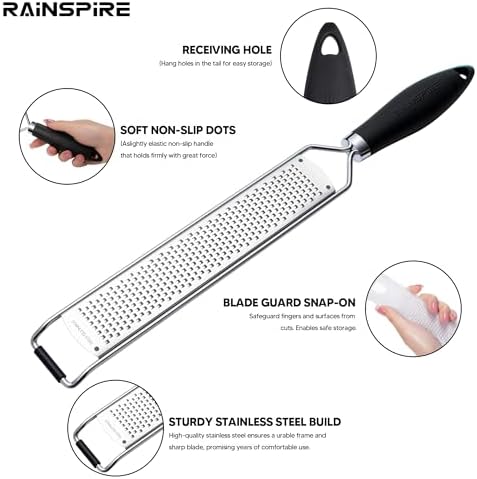 304 Stainless Steel Citrus Lemon Zester Spice Ginger Garlic Grater Black