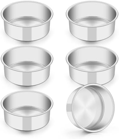 TeamFar 5 Inch Cake Pan Set of 6, Stainless Steel Small Layer Cake Pans Tin