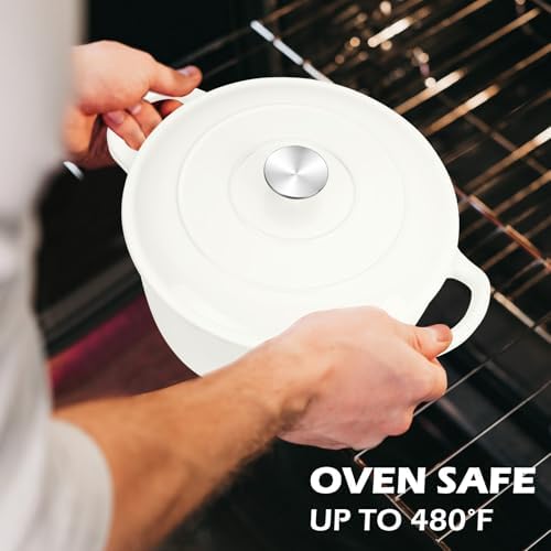 Leonyo 6-Quart Enameled Cast Iron Dutch Oven Pot with Lid, White