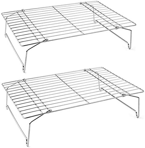 P&P CHEF Cooling Rack Set of 2, 2-Tier 15" x 10" Stackable Rack, Silver