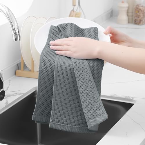 Homaxy 100% Cotton Waffle Weave Kitchen Dish Towels 6-Pack, Grey
