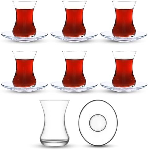 Turkish Tea Glass Set of 6 with Saucers, Arabic Moroccan Tea Cup Set