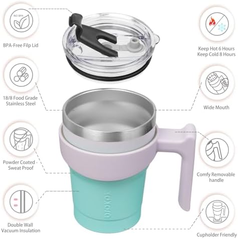 BJPKPK 10 oz Mini Tumbler with Lid, Straw & Handle, Insulated Steel Cup
