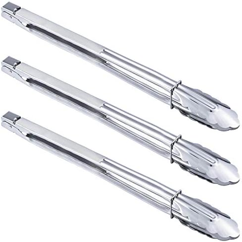 HINMAY Extra Long Stainless Steel Cooking Grilling Tongs (16-Inch 3 Pieces)