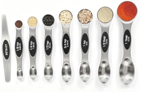 Magnetic Measuring Spoons Set with Leveler, Stackable Stainless Steel Tablespoons for Baking, Fits in Spice Jars