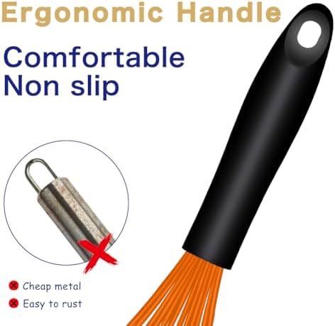 OYV Orange Silicone Whisk Set of 3, 8/10/12 Inch, Dishwasher Safe