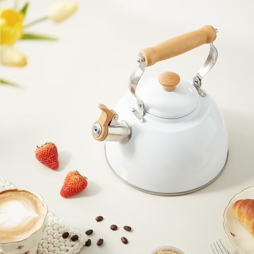 ROCKURWOK Whistling Tea Kettle for Stove Top, 1.6 QT Small Tea Pot, White