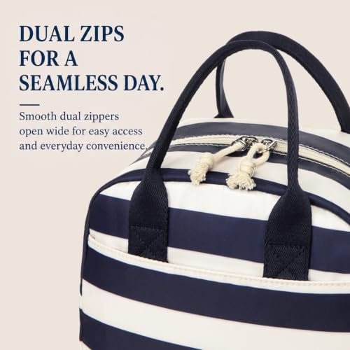 LOVELYWIND Lunch Box for Women, Insulated Lunch Bag, Navy Stripe Tote