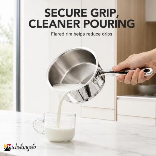 MICHELANGELO 1QT Small Stainless Steel Saucepan with Lid, Tri-Ply Base