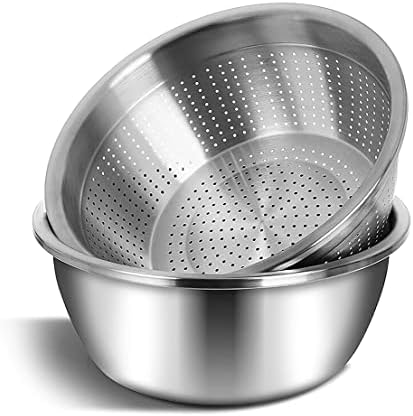meleg otthon Stainless Steel Mixing Bowls, 5.8QT Salad Bowl, Metal Bowls with Water Filter Basin, Stainless Steel Basin, Heavy Duty Deeper Edge Mirror Finish Dishwasher Safe Bowl (L)