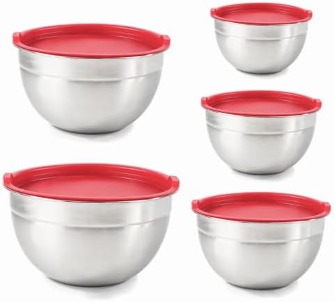 Stainless Steel Mixing Bowl Set with Lids, 5PCS Kitchen Food Prep Bowls