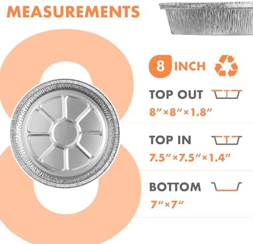 CURTA 8" Round Aluminum Foil Pans with Clear Lids | Heavy Duty | Great for Broiling, Baking, Storage, Roasting, Takeout, Air Fryer | 30 Pack