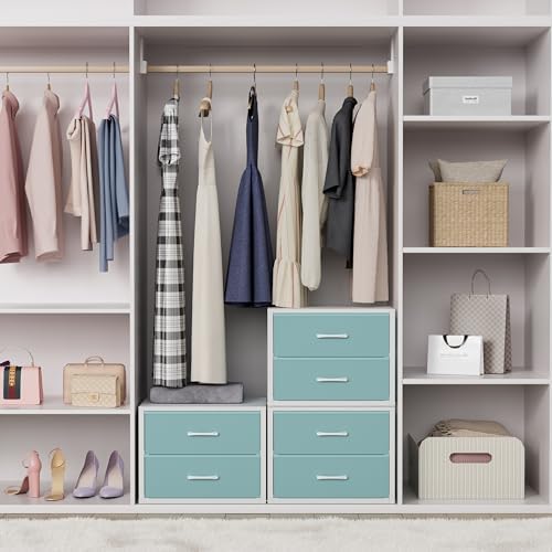 BOLUO Stackable Storage Drawers Closet Organizers and Storage Fabric Blue 2 Drawer Dresser for Bedroom 2 Packs Modern