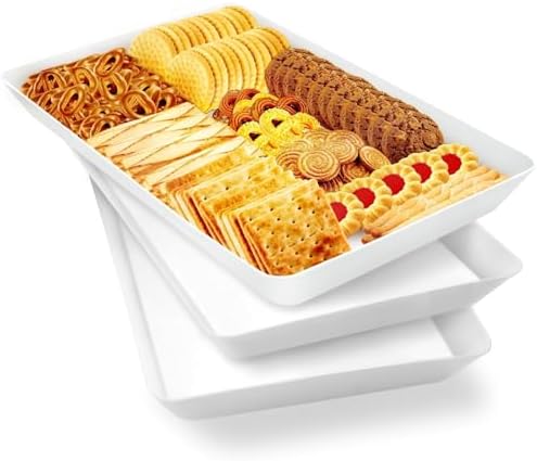 WOWBOX 3 pcs Serving Tray for Entertaining, Serving Platters for Fruit, Cookies, Dessert, Snacks, Reusable Plastic Trays for Serving Food and Pantry Organization in Kitchen & for Parties