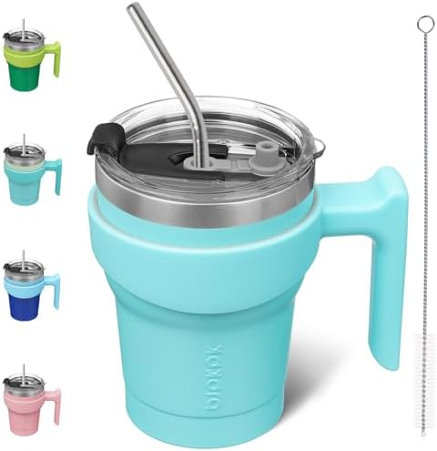 BJPKPK 10 oz Mini Tumbler with Lid, Straw & Handle, Insulated Steel Cup