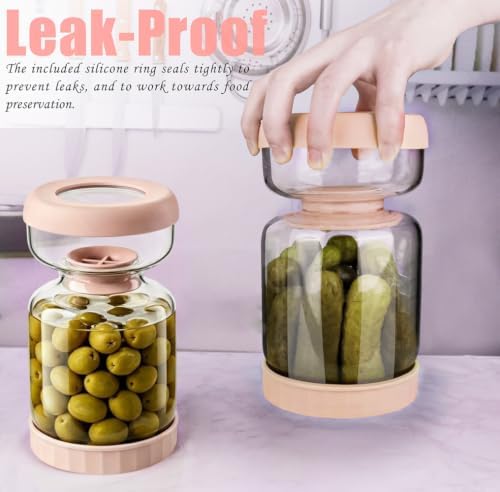 Homnoble Olive Pickle Jar Container with Strainer Pickling Jar, Glass Pink