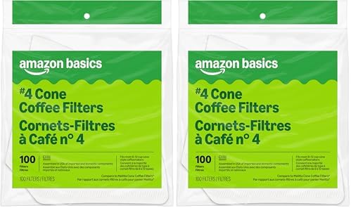 Amazon Basics Number 4 Cone Coffee Filters for 8-12 Cup Coffee Makers, White, 100 Count (Pack of 2)