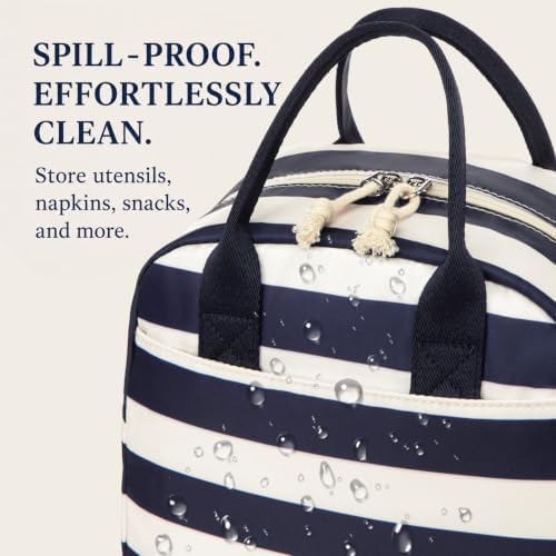 LOVELYWIND Lunch Box for Women, Insulated Lunch Bag, Navy Stripe Tote