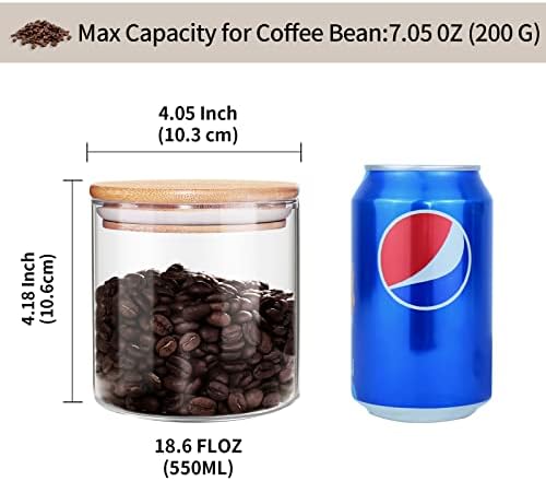 77L 18 Oz/550 ML Glass Jar with Lid, Clear Thickened Version Glass Storage Containers with Sealed Bamboo Lid, For Coffee, Sugar, Spices, Tea, Beans, Candy, Cookie
