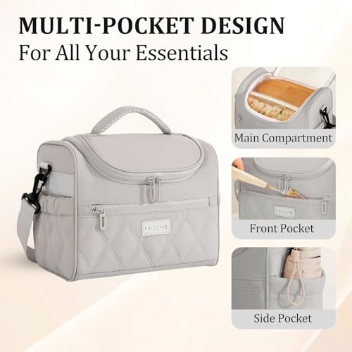 Insulated Lunch Bag Women Men Leakproof With Cup Holder, Grey