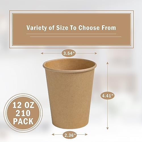 Lamosi 210 Pack 12 OZ Paper Coffee Cups, Disposable Kraft Paper Cup