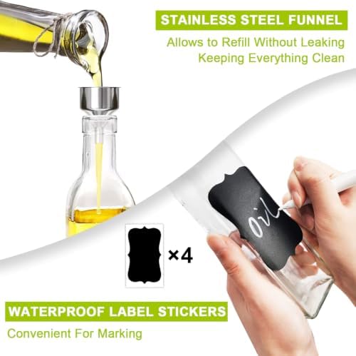 Showvigor Olive Oil Dispenser, 2 Pack 17oz/500ml Square Tall Glass Bottle