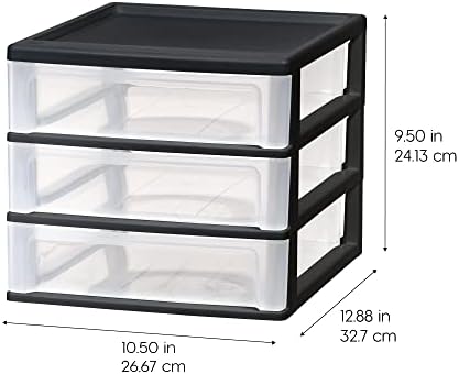 IRIS USA 3-Drawer Medium Plastic Stacking Desktop Organizer, Black