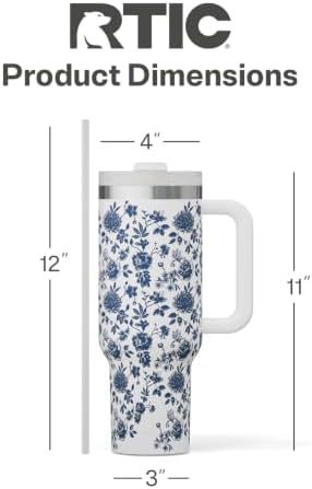 RTIC 40oz Road Trip Tumbler, Insulated, Ceramic Lined, Blue Bouquet