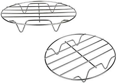 TamBee 7 Inch Round Cooking Rack Air Fryer Rack Cooking Steaming 304 Stainless Steel Round Rack Cross Wire w Stand Cookware for Air Fryer Pressure Cooker Canning 2Pcs(2,7Inch)
