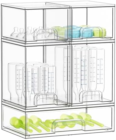 SpaceAid Bottle Storage Organizer Baby - Acrylic Bottles Station Organizer Container, Stackable Clear Drawers for Countertop, Vanity, Bathroom, Cabinet, Pantry Organization, 5 Pack, 2S2M1L, 15.4"H