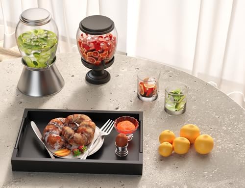 Fibogollo Bamboo Serving Trays with Metal Handles,Medium(Black)