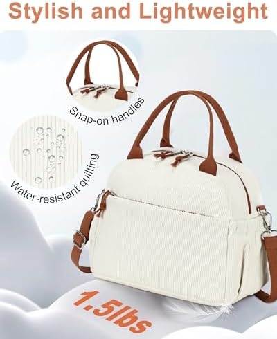 Bluboon Lunch Bag for Women Men Cute Corduroy Lunch Tote Bags Reusable Insulated Lunch Box Large Capacity Reusable Insulated Cooler for Work Picnic or Travel