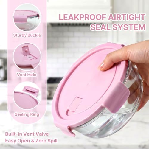 4 Pack 12oz Glass Meal Prep Containers, Glass Food Storage Containers with Airtight Lids, Leak Proof, Easy to Clean, Microwave, Dishwasher, Oven, and Freezer Safe