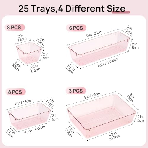 Vtopmart 25 Pack Plastic Drawer Organizers with Anti-slip Rubber Pads