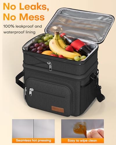 HOTOR Lunch Box Men Women Double-Layer Insulated Lunch Bag Black 12L