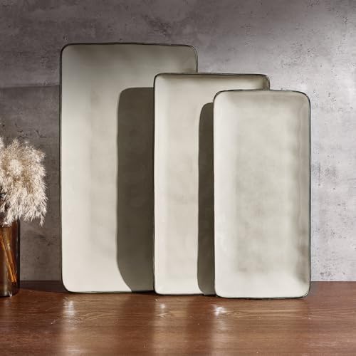 Famiware Serving Platters Set of 3 Sizes - Rectangular, Light Khaki
