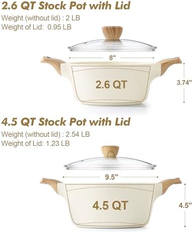 SENSARTE Ceramic Nonstick Stock Pot with Lid, 2.6+4.5 QT Soup Pot Set Casserole Pot, Non-toxic Healthy Pasta Pot, Large Cooking Pot Stew Pot, Induction Compatible, PFOA PFAS PTFE Free, White