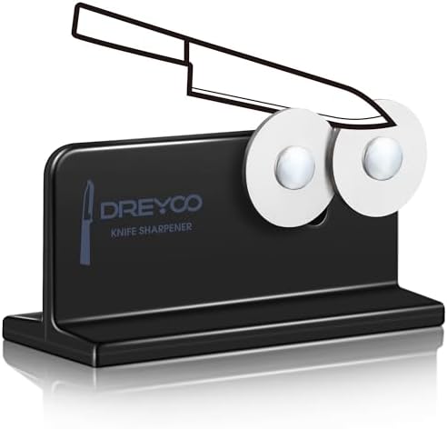 Dreyoo Cutlery Pointed Edge Knife Sharpener, Double Sided Stainless Steel Wheels Cutlery Knife Sharpener, Broadhead Knife Sharpeners for Kitchen Knives, Pocket Knives, Blade, Camping Use