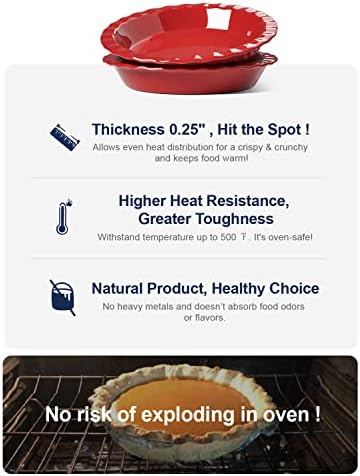 LE TAUCI Ceramic Pie Pans for Baking, 9 Inch, 36 OZ, Set of 2, Red
