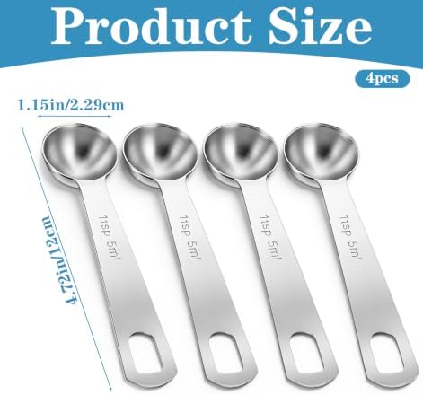 4PCS 1 Teaspoon Scoop, 1 Teaspoon Measuring Spoon (5ml, Silver)