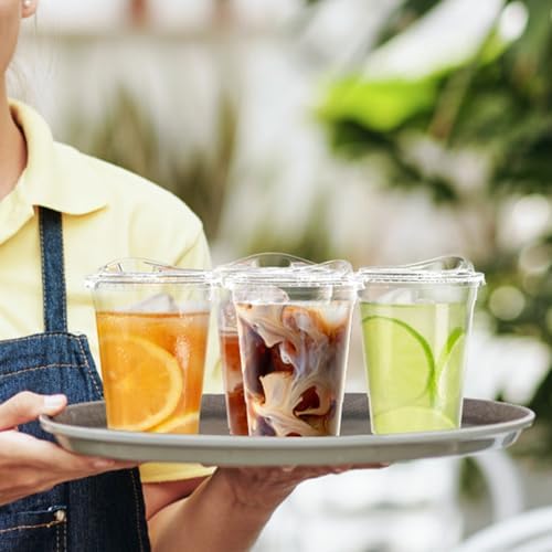 Dealusy 100 Pack - 16 oz Clear Plastic Cups with Sip Lids