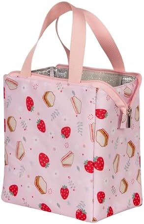 Remobia Hicol Insulated Lunch Bag for Women,Thermal Leakproof Lunch Tote with Pocket, Reusable Cooler Lunch Box for Work Office Travel (Strawberry Picnic Print)