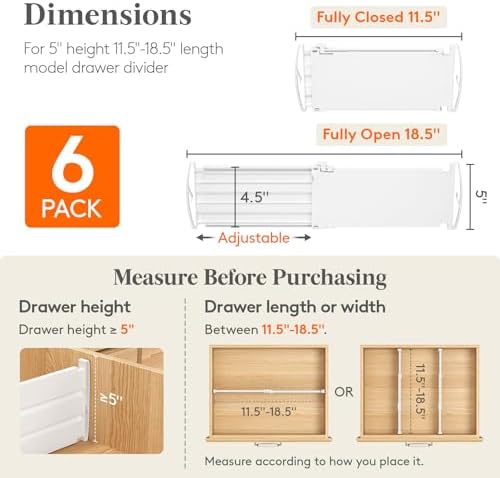 Lifewit 5" Tall Drawer Dividers, Adjustable Deep Drawer Organizer Clothes