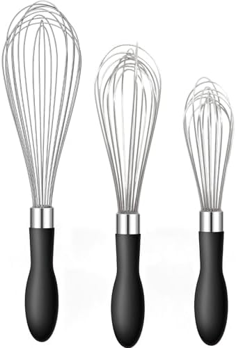 Whisk for Cooking Reinforced Anti-Break Handle Stainless Steel 3Pack Black